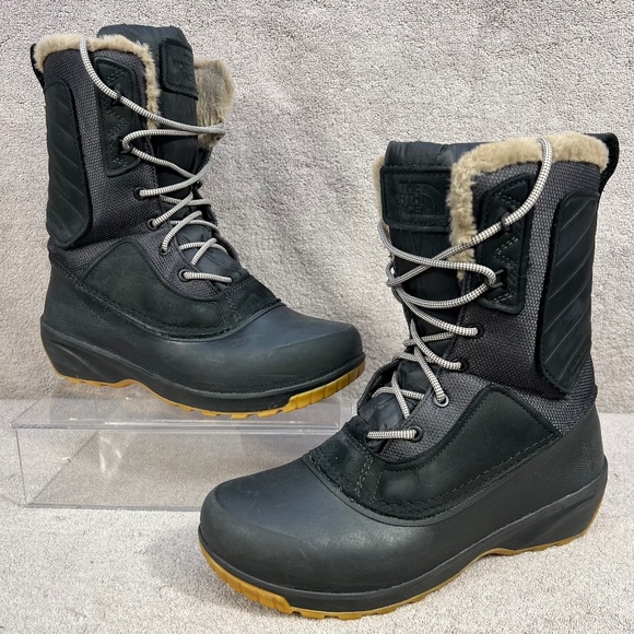 The North Face Shellista IV Mid Faux Fur Lace Up Snow Boots Waterproof 9.5 Black - Picture 1 of 10